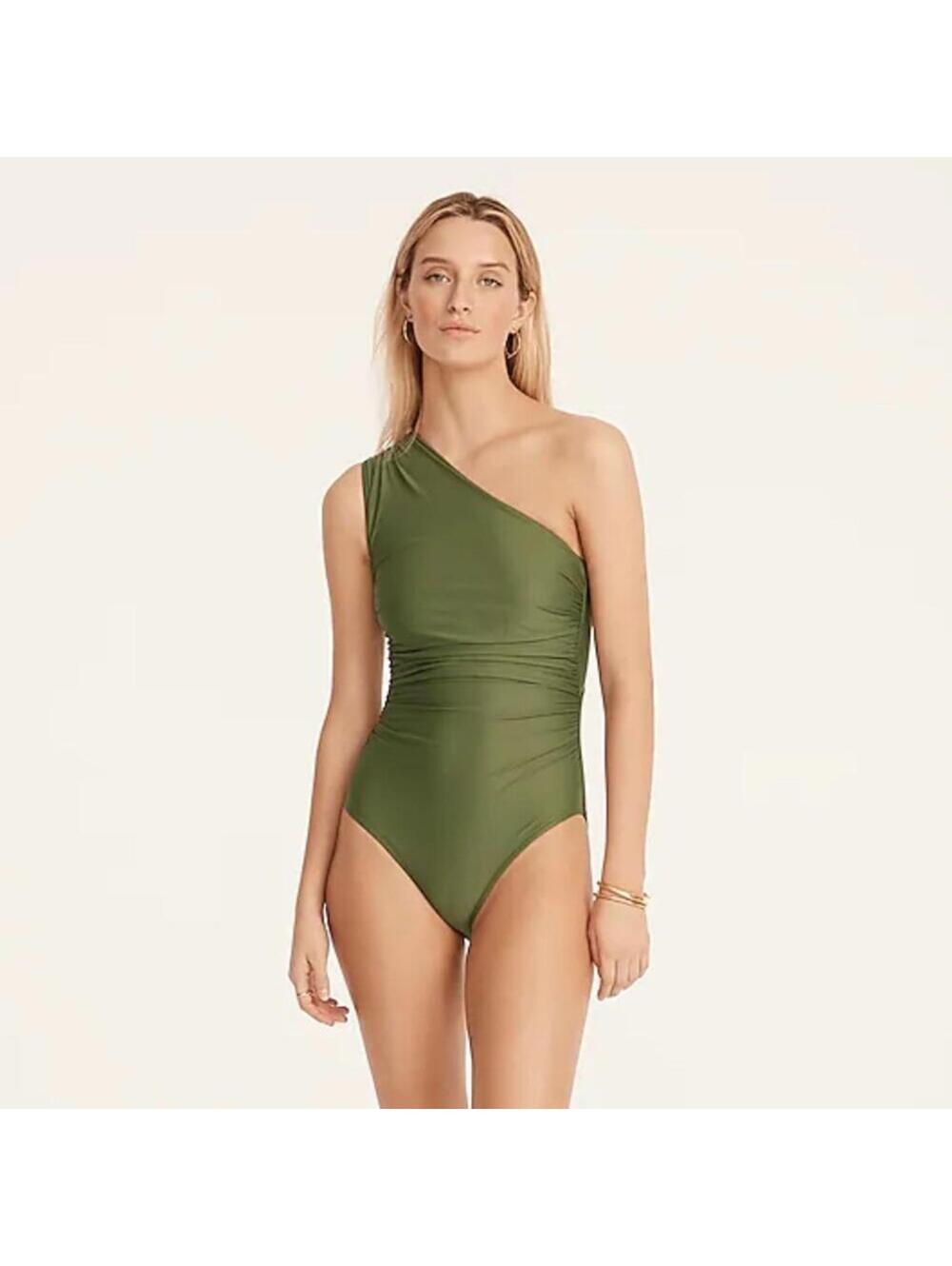 🆕 J. Crew Asymmetrical Swimsuit One Piece Olive Green SAFARI PLUS 18